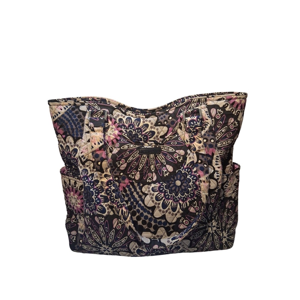 Vera Bradley Midnight Blues Quilted Cotton Tote Bag Floral Shoulder Purse